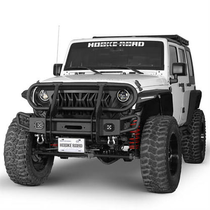 Rock Crawler Stubby Front Bumper w/Grille Guard For 2007-2018 Jeep Wrangler JK - Ultralisk4x4