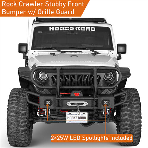 Rock Crawler Stubby Front Bumper w/Grille Guard For 2007-2018 Jeep Wrangler JK - Ultralisk4x4