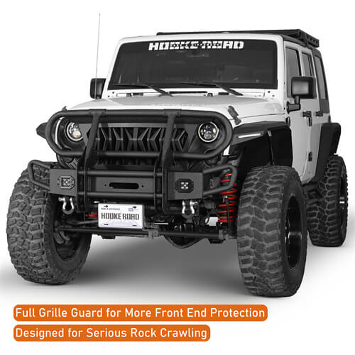 Rock Crawler Stubby Front Bumper w/Grille Guard For 2007-2018 Jeep Wrangler JK - Ultralisk4x4