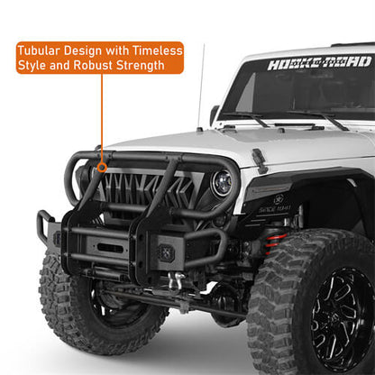 Rock Crawler Stubby Front Bumper w/Grille Guard For 2007-2018 Jeep Wrangler JK - Ultralisk4x4