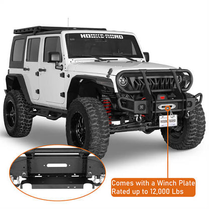 Rock Crawler Stubby Front Bumper w/Grille Guard For 2007-2018 Jeep Wrangler JK - Ultralisk4x4