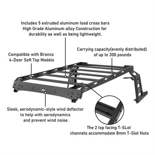 Soft Top Overland Aluminum Roof Rack For 2021-2023 Ford Bronco 4-Door - Ultralisk4x4 ul8924s 15