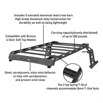 Soft Top Overland Aluminum Roof Rack For 2021-2023 Ford Bronco 4-Door - Ultralisk4x4 ul8924s 15