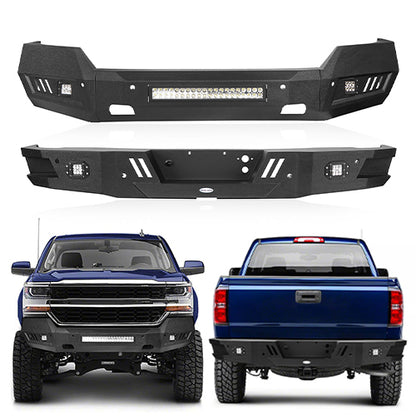 Steel Front Bumper & Rear Bumper w/Lights for 2016-2018 Chevy Silverado 1500 - ultralisk4x4 ULB.9023+9025 1