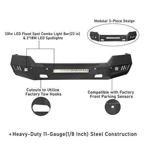 Steel Front Bumper & Rear Bumper w/Lights for 2016-2018 Chevy Silverado 1500 - ultralisk4x4 ULB.9023+9025 23