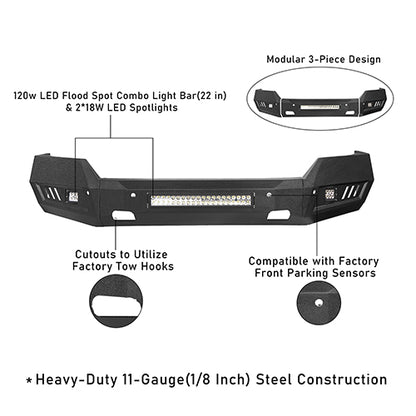 Steel Front Bumper & Rear Bumper w/Lights for 2016-2018 Chevy Silverado 1500 - ultralisk4x4 ULB.9023+9025 23