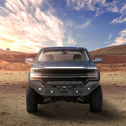 16-18 Silverado 1500 Steel Offroad Front Bumper w/ Winch Plate & LED Lights - ultralisk4x4 ul9026 1