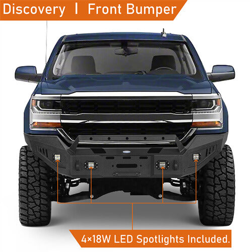 16-18 Silverado 1500 Steel Offroad Front Bumper w/ Winch Plate & LED Lights - ultralisk4x4 ul9026 8