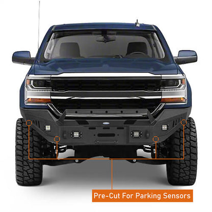 16-18 Silverado 1500 Steel Offroad Front Bumper w/ Winch Plate & LED Lights - ultralisk4x4 ul9026 9