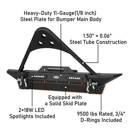 Stinger Bumper w/ Winch Plate For 1987-2006 Jeep Wrangler YJ TJ - Ultralisk 4x4