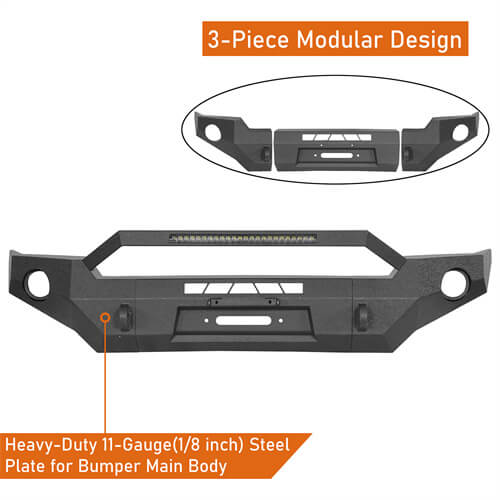 Tacoma 3rd Gen Full Width Front Bumper w/ LED Light Bar & Bull Bar For 2016-2023 Toyota Tacoma - ultralisk4x4 ul4211s 13