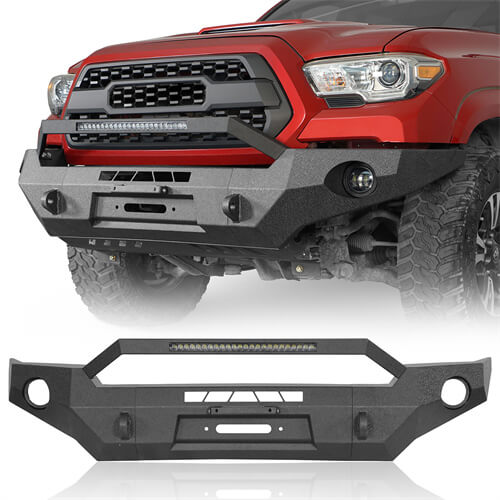 Tacoma 3rd Gen Full Width Front Bumper w/ LED Light Bar & Bull Bar For 2016-2023 Toyota Tacoma - ultralisk4x4 ul4211s 3