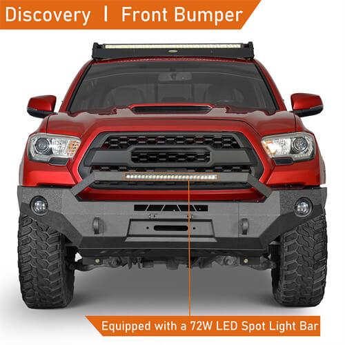 Tacoma 3rd Gen Full Width Front Bumper w/ LED Light Bar & Bull Bar For 2016-2023 Toyota Tacoma - ultralisk4x4 ul4211s 8