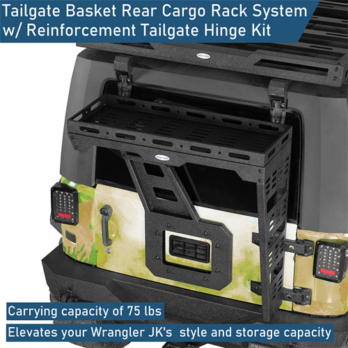 Tailgate Basket Rear Cargo Rack System For 2007-2018 Jeep Wrangler JK - Ultralisk4x4-u2098-4