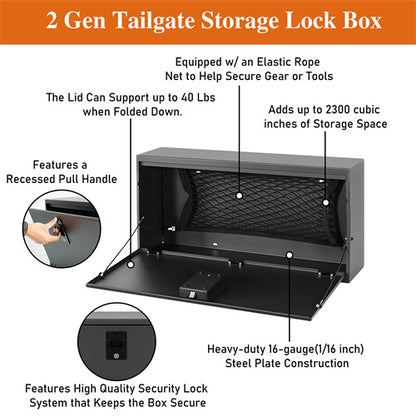 2 Gen Tailgate Storage Lock Box For 2018-2024 Jeep Wrangler JL - Ultralisk4x4