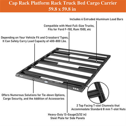 Cap Rack Platform Rack Truck Bed Cargo Carrier For Full-Size Trucks Ford F-150 | Ram 1500 | Chevy Silverado 1500| GMC Sierra 1500 | Toyota Tundra - Ultralisk4x4