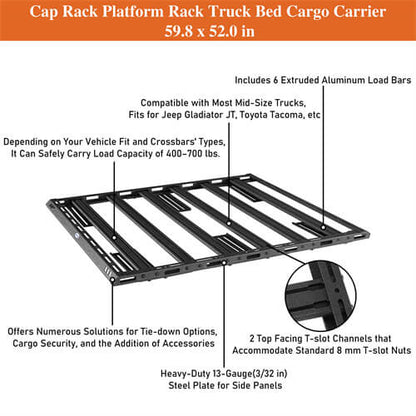 Truck Bed Cargo Carrier For Most Mid-Size Trucks - Ultralisk4x4-u9914s-13