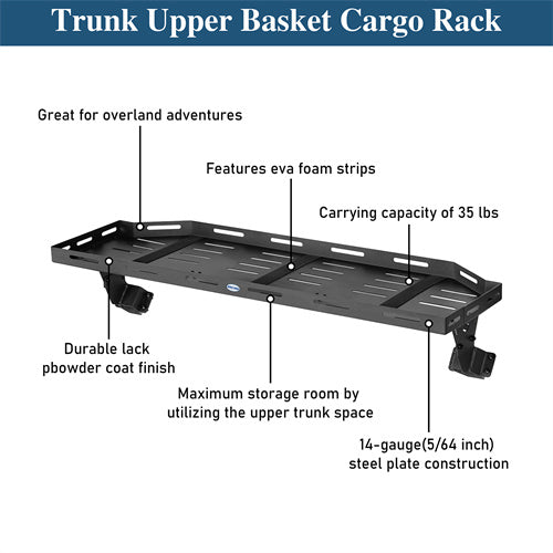 Trunk Upper Basket Cargo Rack For 2018-2024 Jeep Wrangler JL 4-Door Hardtop - Ultralisk4x4-u3083-9