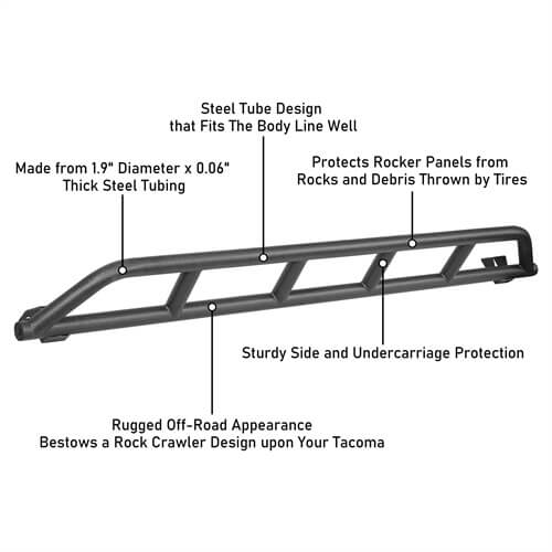 Tube Slider Rocker Guards 2016-2023 Toyota Tacoma - Ultralisk4x4-u4216s-9