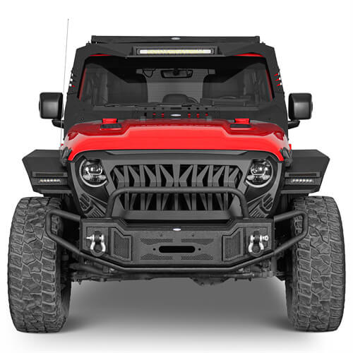 Tubular Front Bumper w/ Winch Plate For 2018-2024 Jeep Wrangler JL GLadiator JT - Ultralisk4x4-u3062s-2