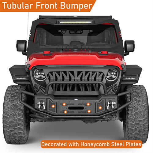 Tubular Front Bumper w/ Winch Plate For 2018-2024 Jeep Wrangler JL GLadiator JT - Ultralisk4x4-u3062s-4