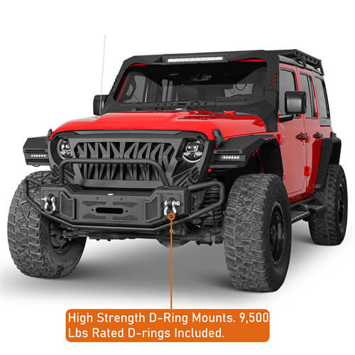 Tubular Front Bumper w/ Winch Plate For 2018-2024 Jeep Wrangler JL GLadiator JT - Ultralisk4x4-u3062s-5