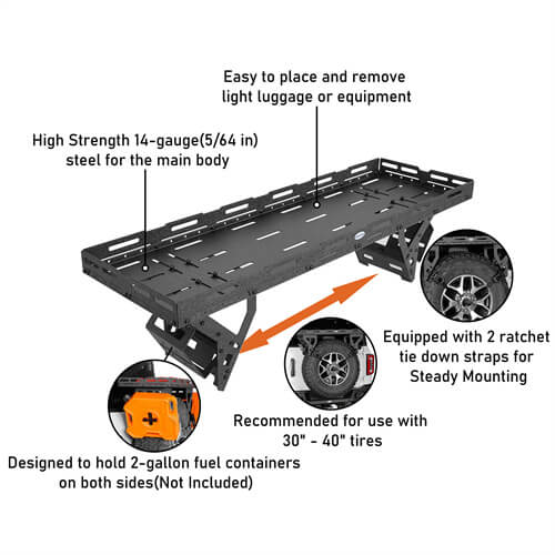 Universal Jeep & Bronco Carrier Storage basket Fits for 30" to 40" Tire for Jeep Wrangler JK JL TJ YJ CJ & Ford Bronco- Ultralisk 4x4 ul1031s 15