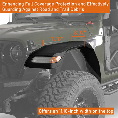 Jeep Wrangler JL & Gladiator JT Wide Flat Front Fender Flares 4x4 Jeep Parts - Ultralisk4x4 ul7015s 9