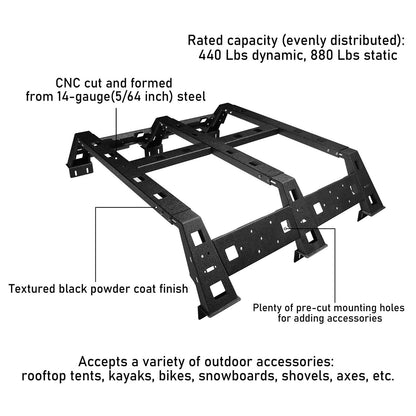 Toyota Tacoma Bed Rack 11.5" High for 2005-2023 Toyota Tacoma b4009-10