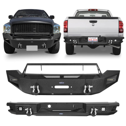 Dodge Ram Front Bumper with Low Profile Grille Guard Hoop & Rear Bumper w/Lights for 2006-2008 Dodge Ram 1500 - Ultralisk 4x4 u65026503 1