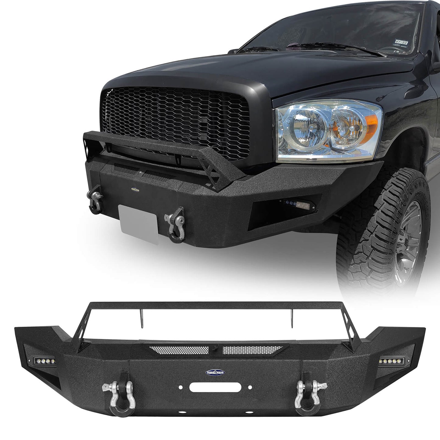 Dodge Ram Front Bumper with Low Profile Grille Guard Hoop & Rear Bumper w/Lights for 2006-2008 Dodge Ram 1500 - Ultralisk 4x4 u65026503 3