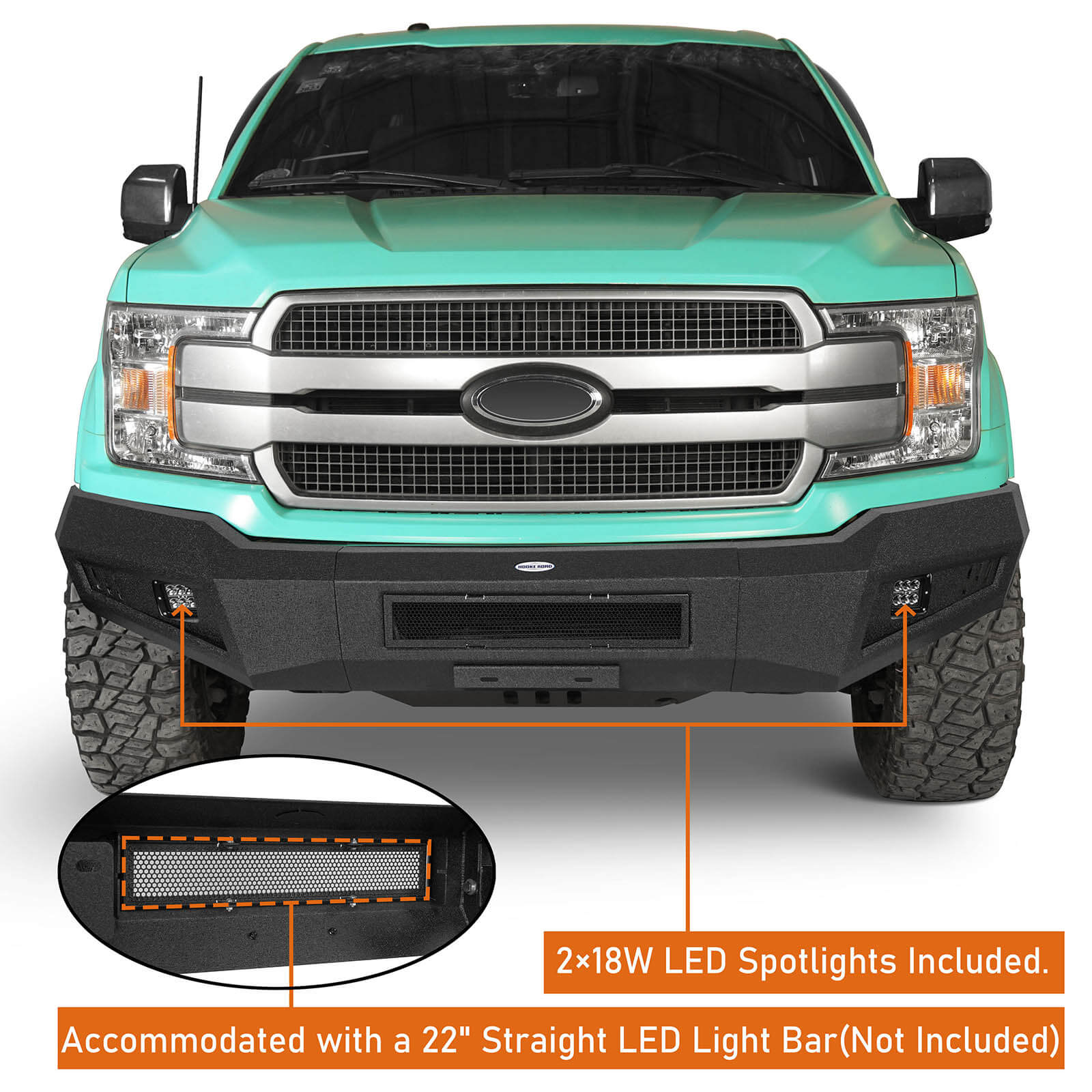 Ford Front Bumper w/ LED Spotlights (18-20 Ford F-150 (Excluding Raptor)) b8250s 3