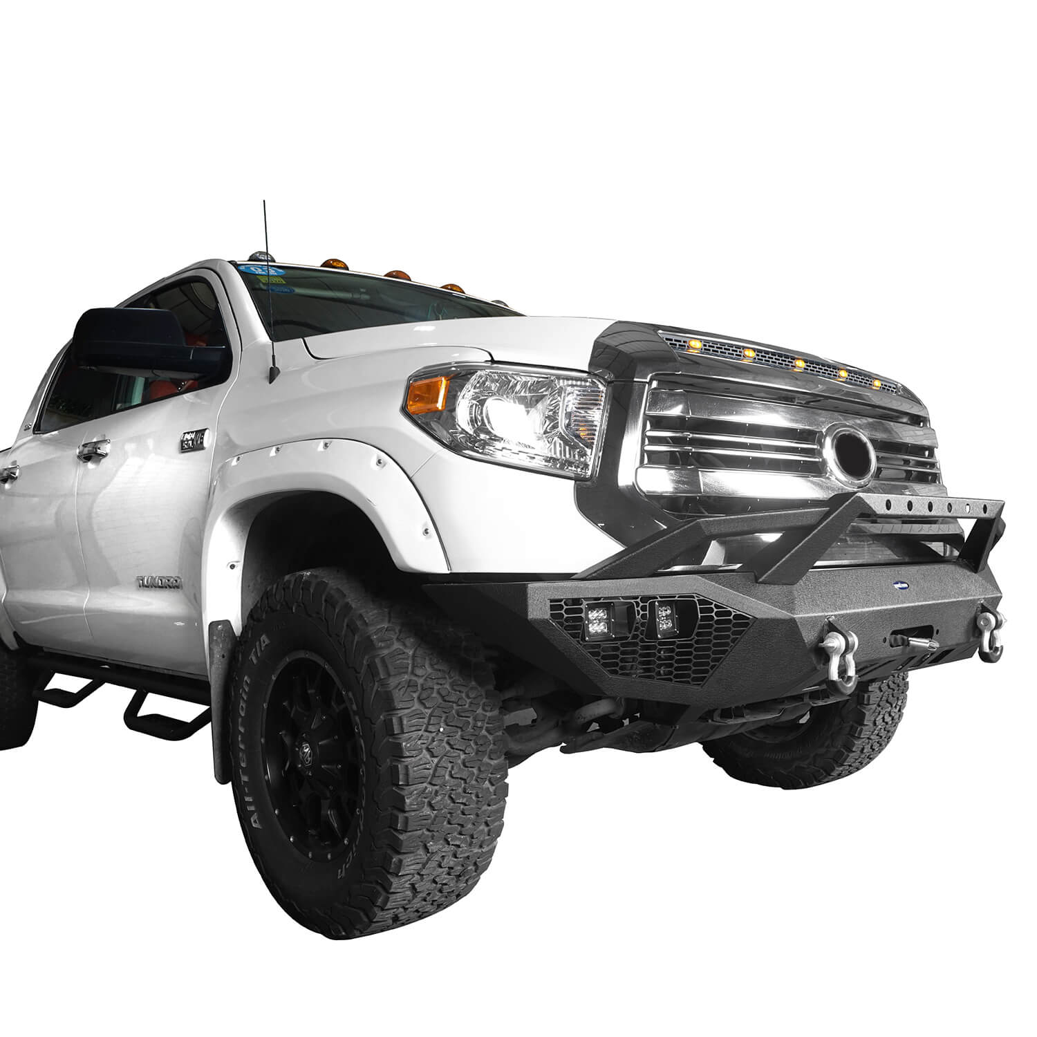 Full Width Front Bumper & Back Bumper & Roof Rack for 2014-2021 Toyota Tundra Crewmax b5000+b5003+b5004 4