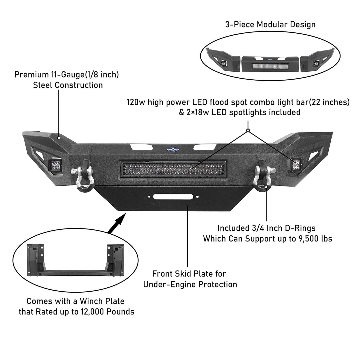 Full Width Front Bumper & Rear Bumper w/ Led Lights for 2019-2021 Dodge Ram 2500 - ultralisk4x4 u63026301 8