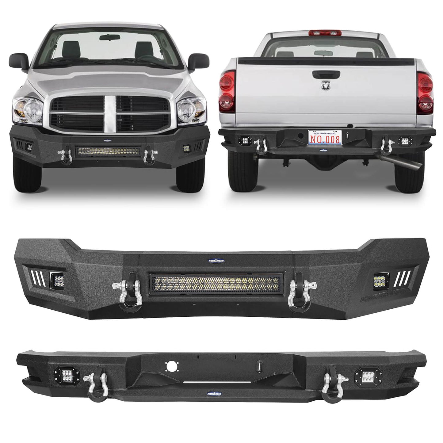 Front Bumper & Rear Bumper w/Lights for 2006-2008 Dodge Ram 1500 - Ultralisk 4x4 U650065031