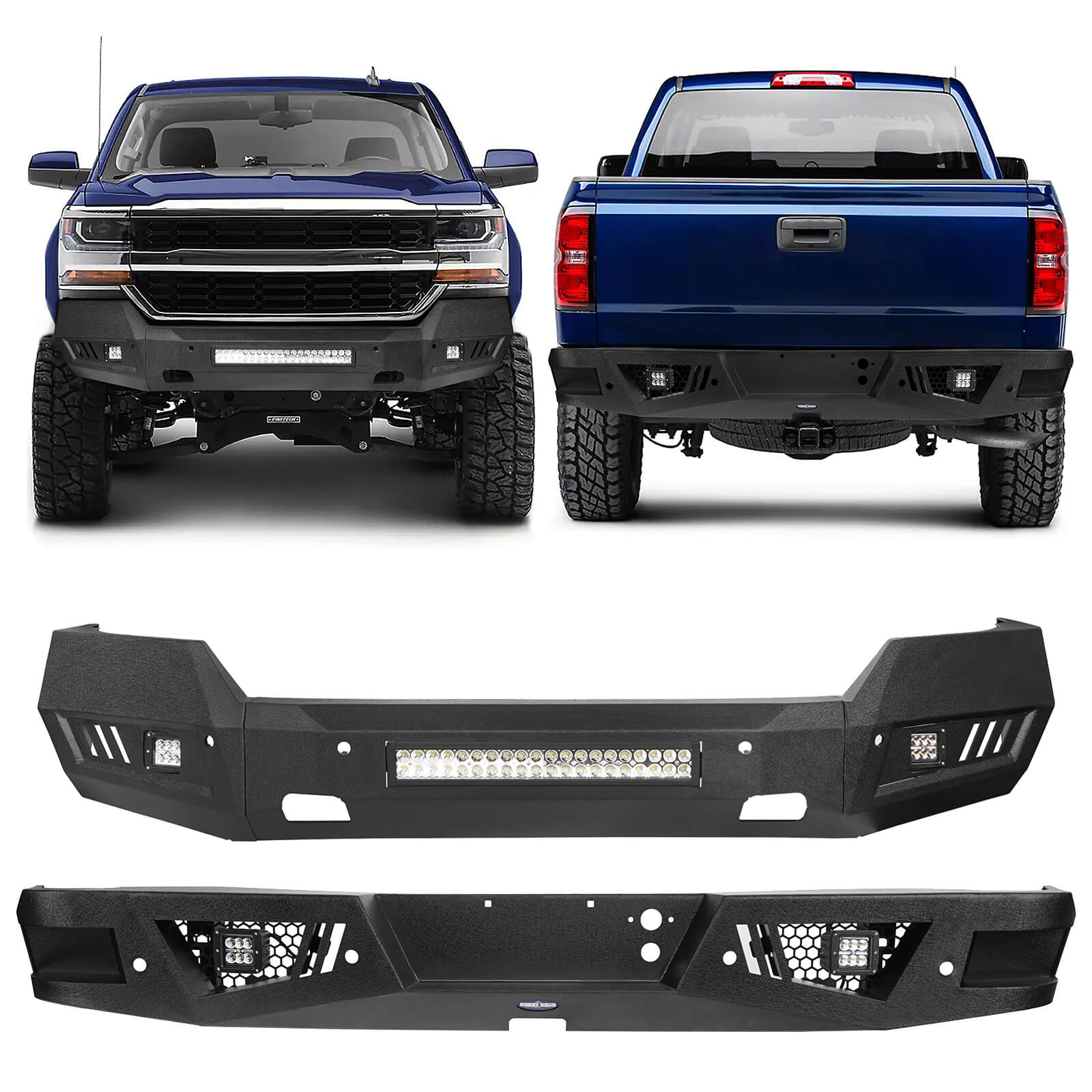 2016-2018 Chevy Silverado 1500 Full Width Front Bumper & Rear Bumper w/Lights- ultralisk4x4 u90239024 1