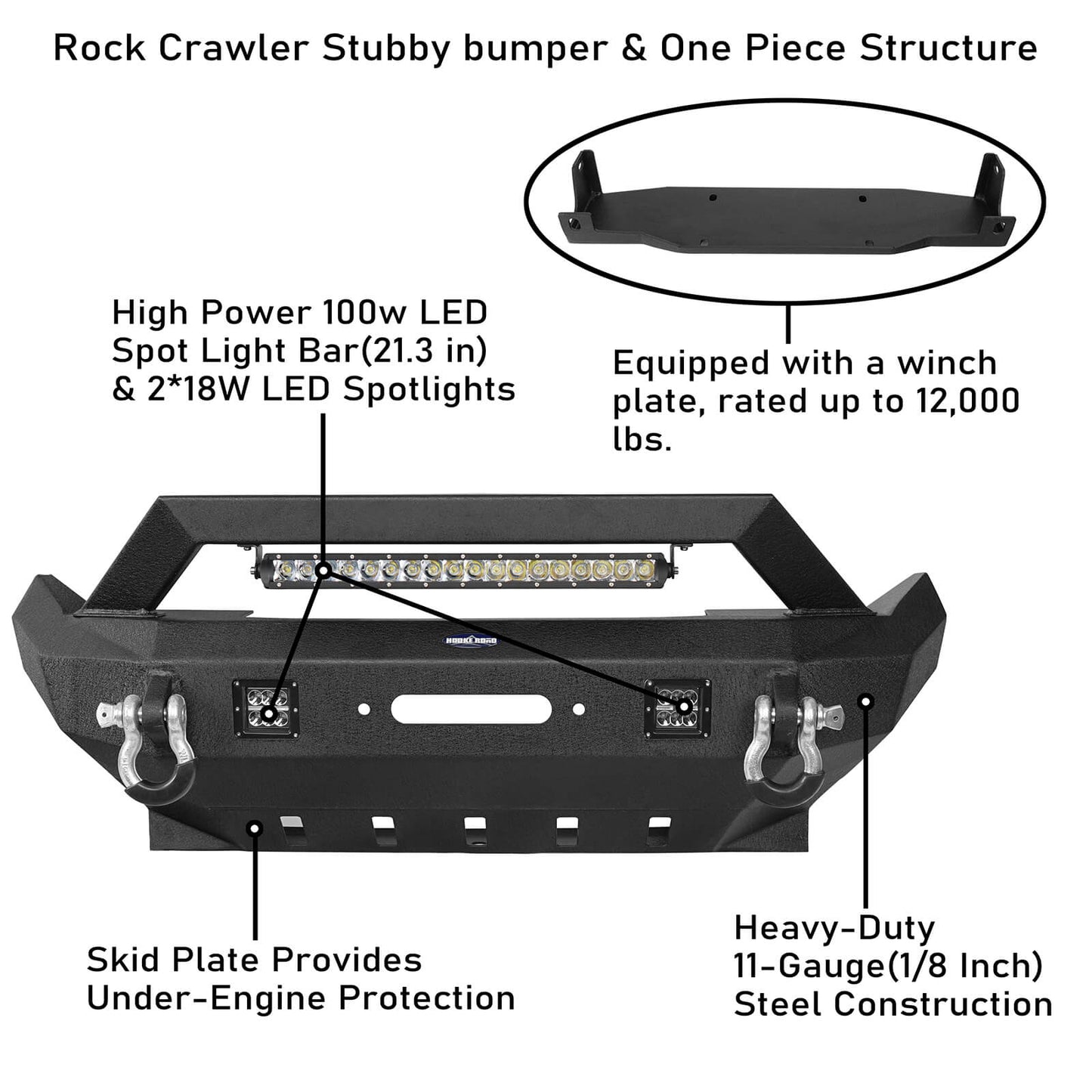 Rock Crawler Stubby Front Bumper with low-profile grille guard for Jeep Wrangler JL & Jeep Gladiator JT - Ultralisk 4x4 u3031 8