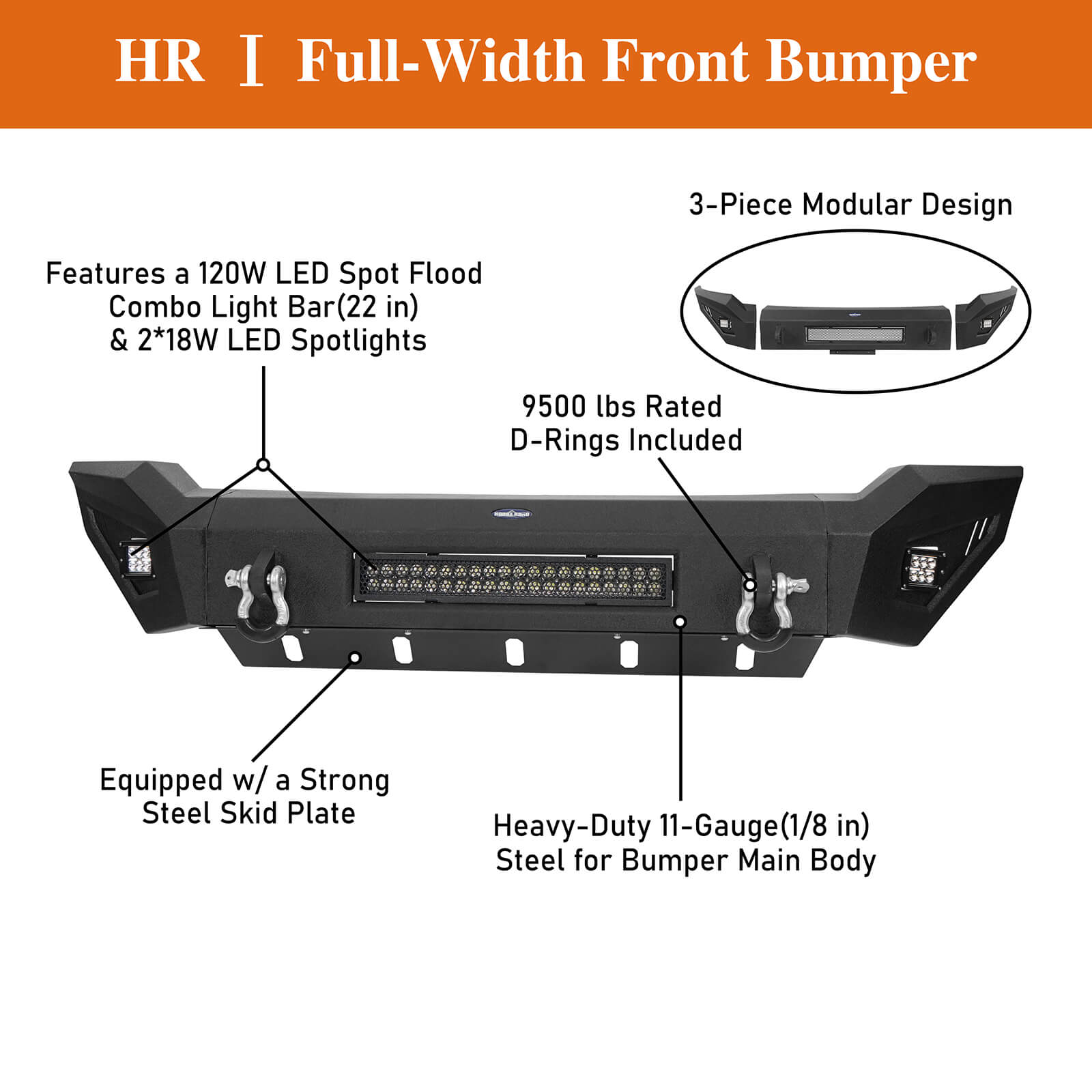 Full-Width Front Bumper w/Skid Plate for 2006-2008 Dodge Ram 1500 - Ultralisk 4x4 u6501 8