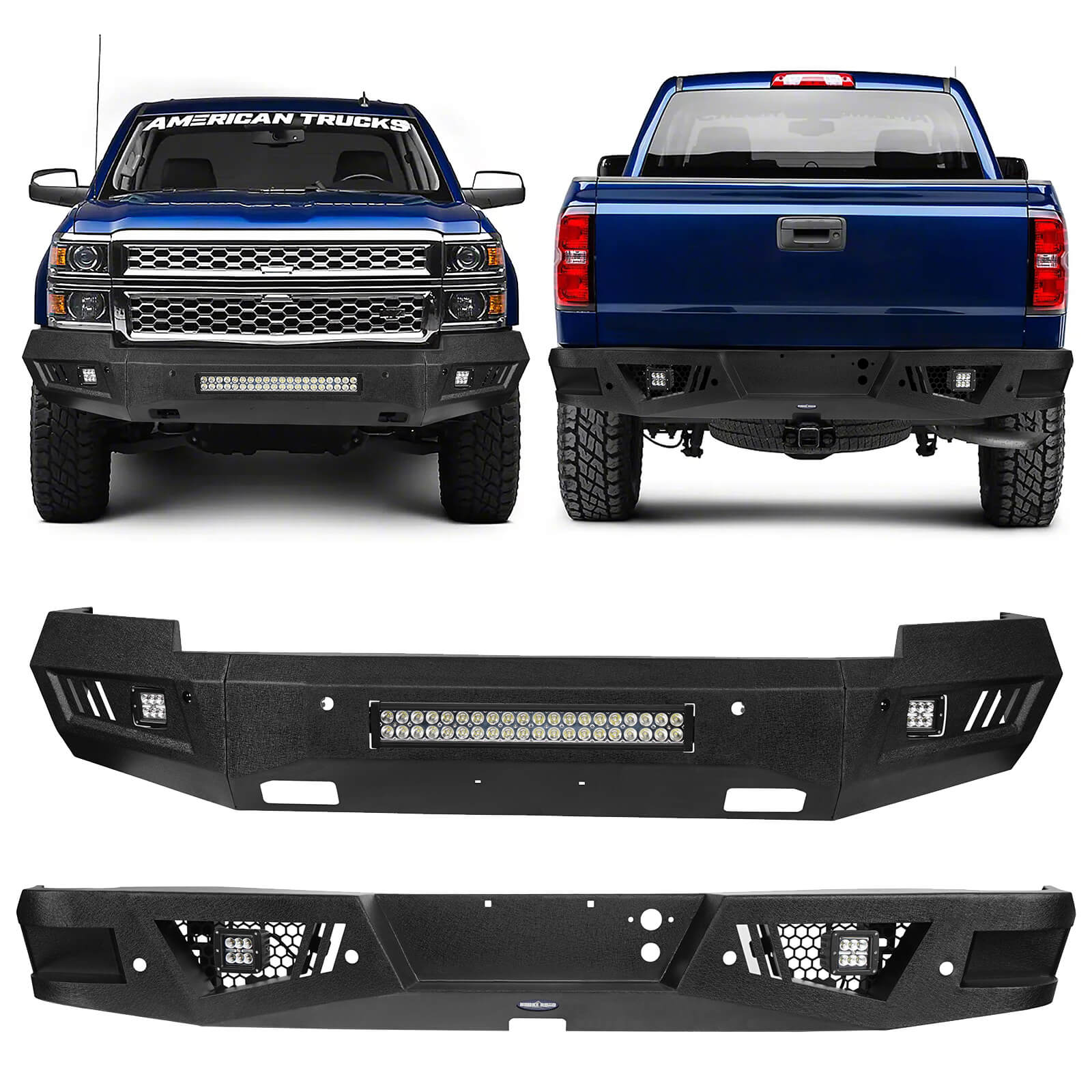 2014-2015 Chevy Silverado 1500 Full Widt Front Bumper & Rear Bumper w/Step - ultralisk4x4 u90229024 1