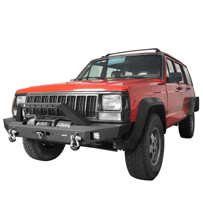 Full Width Front Bumper w/ Winch Plate & LED Spotlights for 1984-2001 Jeep Cherokee XJ 3