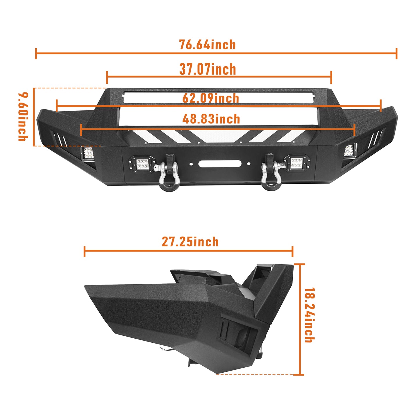 Full-Width Front Bumper with Low-Profile Hoop for 2016-2023 Toyota Tacoma 3rd Gen4 b4201-8