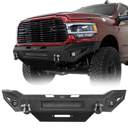 Full Width Front Bumper w/ Light Bar & Winch Plate for 2019-2021 Dodge Ram 2500 - Ultralisk 4x4 u6302 1