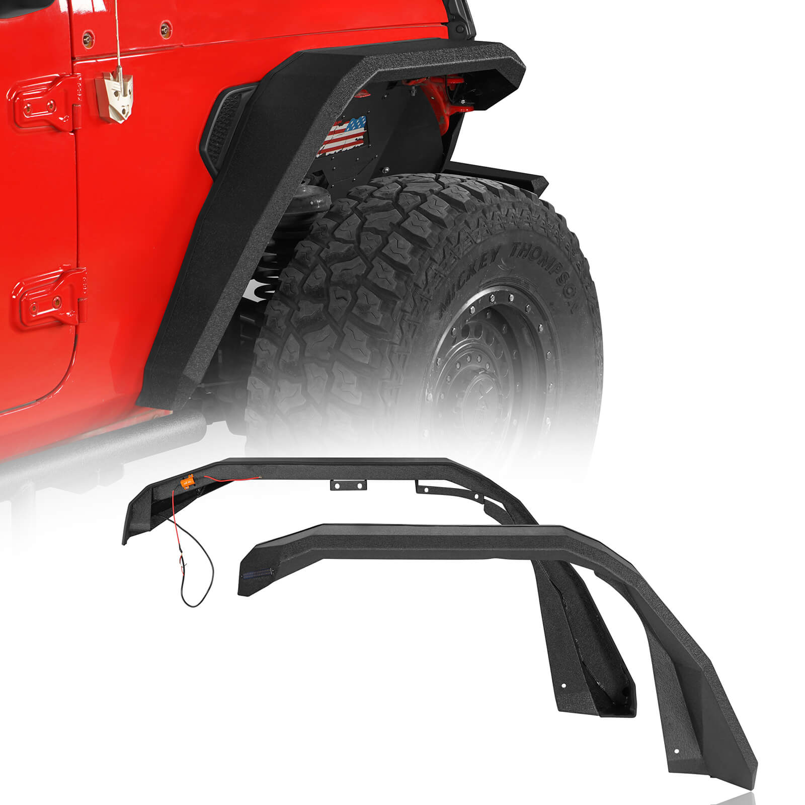 Jeep Flat Front Fender Flares w/ LED Lights ( 18-23 Jeep Wrangler JL & 20-23 Gladiator JT) b033s 2