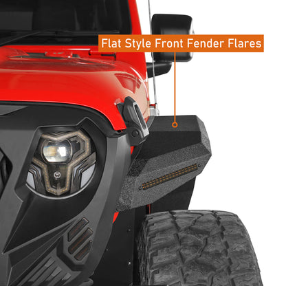 Jeep Flat Front Fender Flares w/ LED Lights ( 18-23 Jeep Wrangler JL & 20-23 Gladiator JT) b033s 3