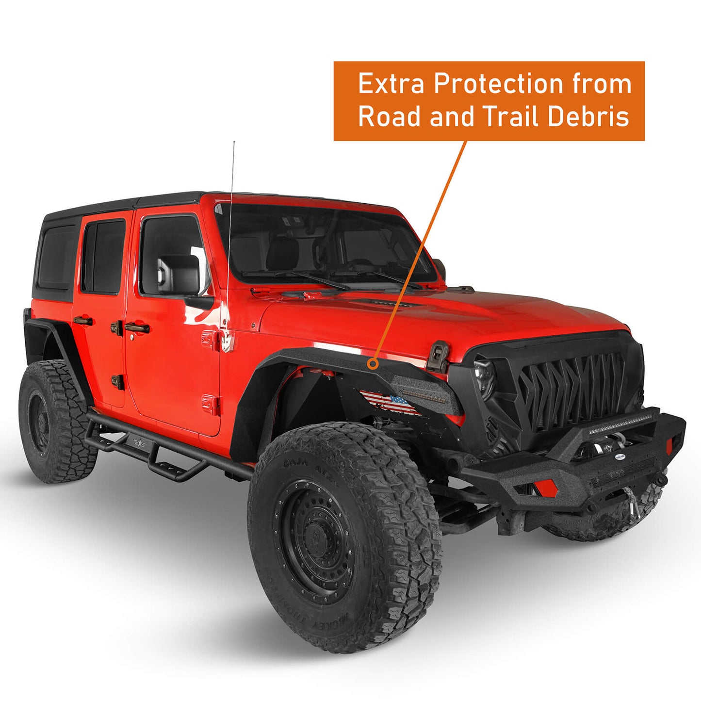 Jeep Flat Front Fender Flares w/ LED Lights ( 18-23 Jeep Wrangler JL & 20-23 Gladiator JT) b033s 6