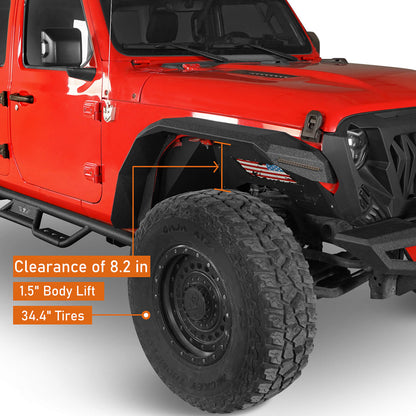 Jeep Flat Front Fender Flares w/ LED Lights ( 18-23 Jeep Wrangler JL & 20-23 Gladiator JT) b033s 8