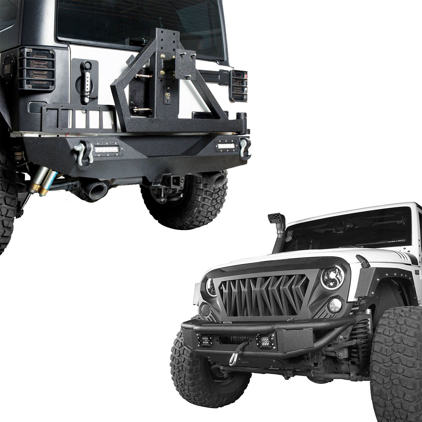 Lotus Tubular Front Bumper & Different Trail Rear Bumper w/Tire Carrier Combo Kit for 2007-2018 Jeep Wrangler JK JKU BXG132114 1