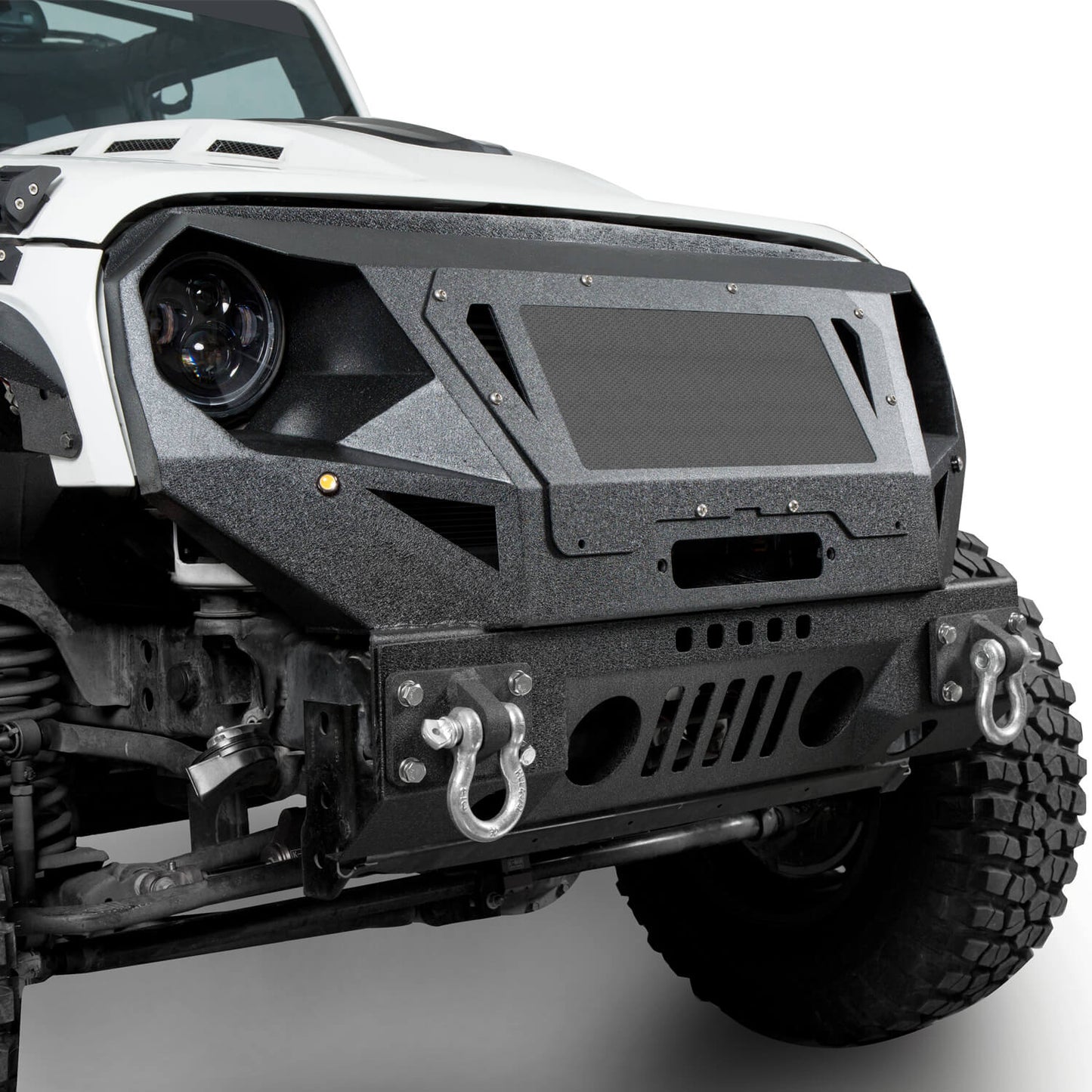 Jeep JK Steel Front Bumper w/Grille & Winch Plate(07-18 Jeep Wrangler JK) - Ultralisk 4x4