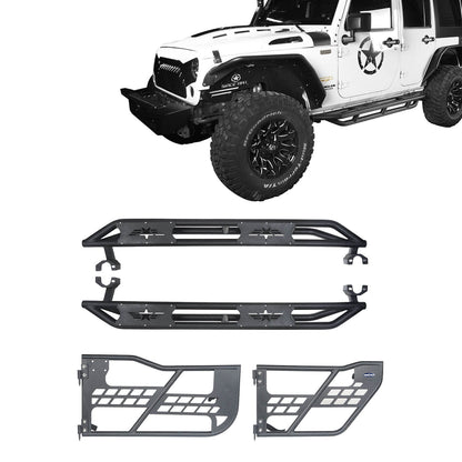 Jeep JK Running Boards and Tubular Half Doors Combo for Jeep Wrangler JK 2007-2018 BXG106136 Jeep JK Side Steps Jeep Tube Doors Jeep Half Doors u-Box Offroad 1