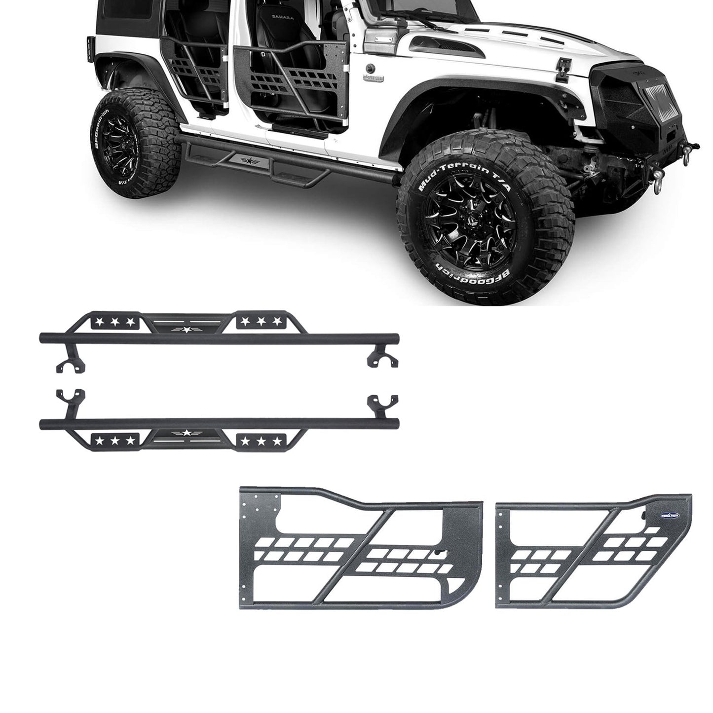 4 Door Side Steps & Tubular Half Doors Combo(07-18 Jeep Wrangler JK) - ultralisk 4x4